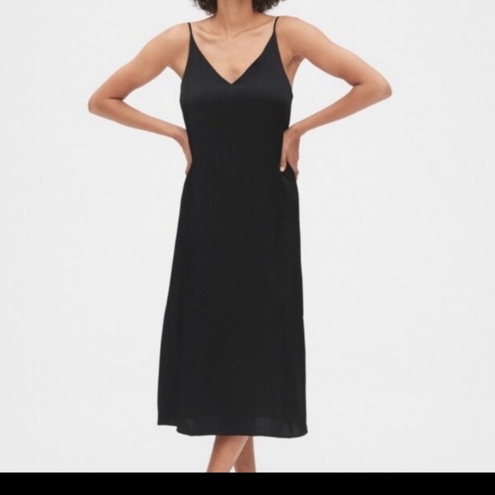 GAP Black Satin Midi Slip Dress Size 4P
